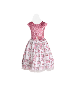 Girls Pink Sequin Floral Dress