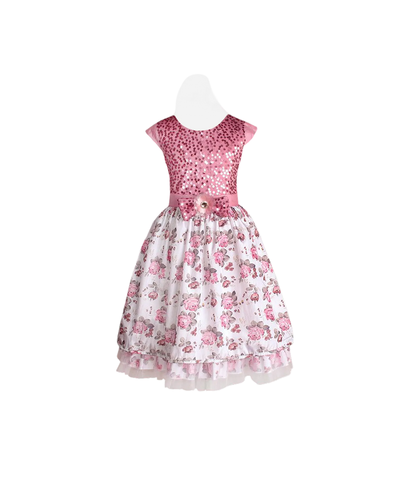 Girls Pink Sequin Floral Dress