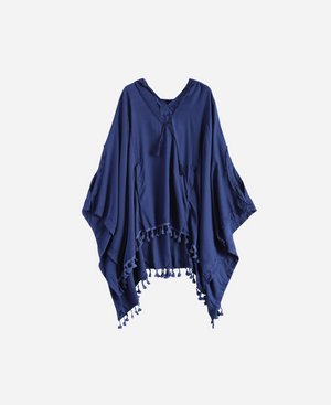 Navy Blue Tassel Poncho