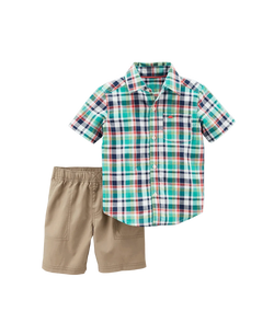 Boys Plaid Shirt & Shorts Set