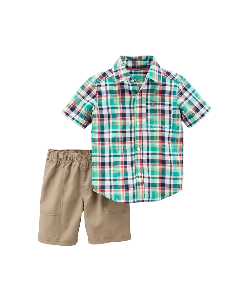 Boys Plaid Shirt & Shorts Set