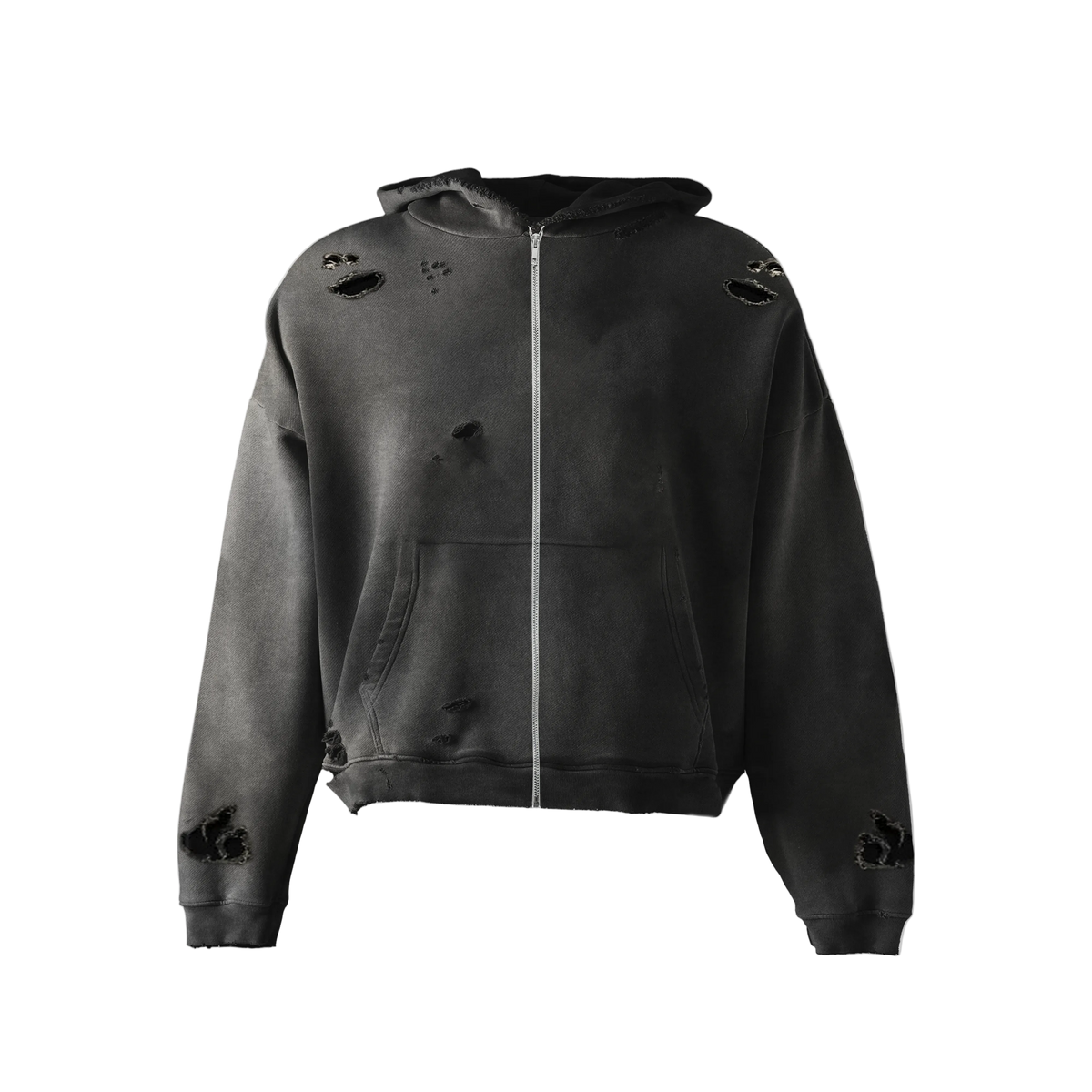 Ripped Faded Zip Hoodie