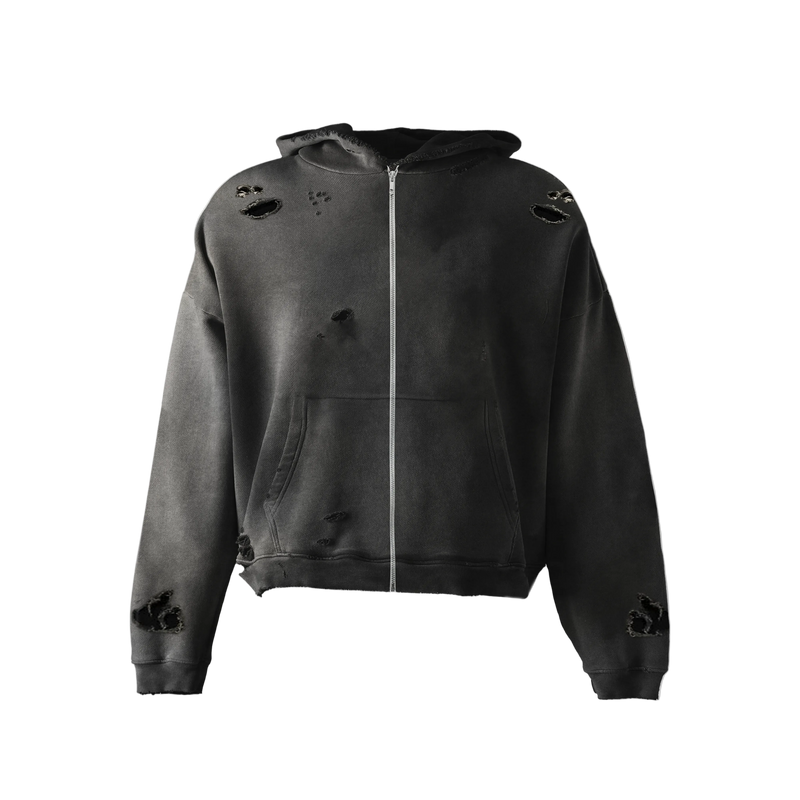 Ripped Faded Zip Hoodie